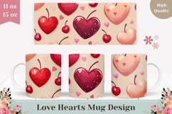 Cartoon Cherry Mug Template, Love Hearts Mug Sublimation Product Image 1