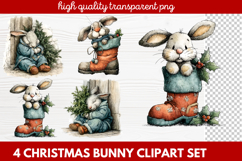 4 Christmas Bunny Clipart | Cute Holiday Bunny PNG Illus Product Image 1