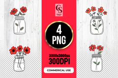 Red Flowers in Mason Jar Clipart Sublimation PNG Product Image 1