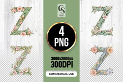 Floral Letter Z Botanical Monogram Alphabet PNG Product Image 3