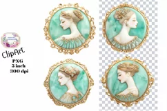 Cameo, Brooch, Victorian, Ephemera, PNG, Flower, Clipart Product Image 1
