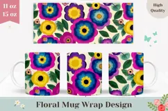 Floral Mug Wrap Design, Art Flowers Mug PNG, Floral Print Product Image 1