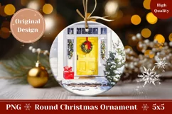 Watercolor Christmas Yellow Door Ornament, Winter Ornament Product Image 1