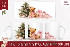 Cartoon Christmas Teddy Bear Mug, Pink Christmas Mug PNG Product Image 1