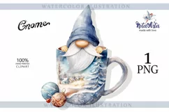 Watercolor Christmas gnome in tea mug, Gnome PNG Product Image 1