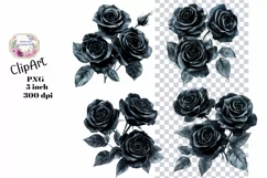 Flowers, Black, Ephemera, PNG, watercolor, Clipart Product Image 1