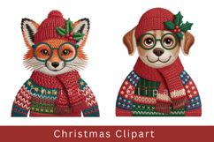 Cute Christmas Animal Clipart Cozy Winter Holiday PNG Product Image 1