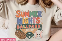 Summer nights ballpark light PNG ,Retro Baseball Sublimation Product Image 2