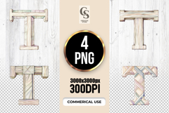Wooden Letter T Watercolor Alphabet Clipart Sublimation PNG Product Image 1
