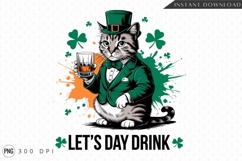 St Patricks Day Cat With Whiskey Sublimation PNG Product Image 1