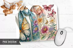 Butterfly And Floral Silk Scarf Mouse Pad PNG Design Product Image 1