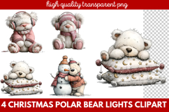 Christmas Polar Bear Lights Clipart | Cute Holiday Bear PNG Product Image 1