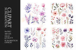 Watercolor flowers clipart sublimation png Product Image 1