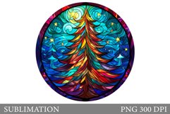 Christmas Tree Round Sublimation. Stained Glass Round Design Product Image 1