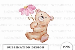 Watercolor Valentine's Day Teddy Bear PNG Product Image 1