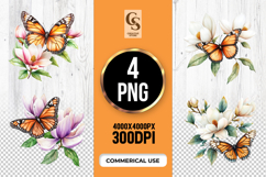 Orange Butterfly with Magnolia PNG Product Image 1