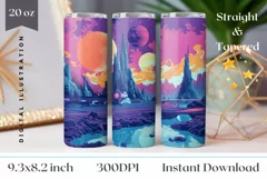 Neon Space Tumbler PNG, Planets Tumbler Sublimation Design Product Image 1