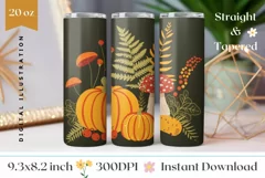 Pumpkin Tumbler Wrap Design, Floral Tumbler Sublimation Product Image 1