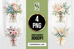 Floral Bouquet Clipart with Bow Sublimation PNG Product Image 1