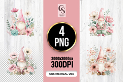 Watercolor Floral Gnome Illustration Clipart Sublimation PNG Product Image 1
