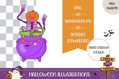 Hand Drawn Halloween Witch Cauldron Illustration, Skull PNG Product Image 1