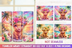 Tropical Highland Cow 20 OZ Skinny Tumbler Wrap Sublimation. Product Image 1