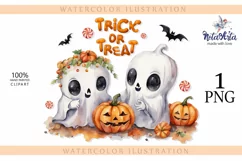 Trick or Treat, Halloween Lettering PNG, Ghost and Pumpkin Product Image 1