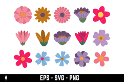 Set of blossom flower heads. Daisy, sunflower, wildflower Product Image 1