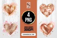 Rose Gold Glitter Heart Clipart Sublimation PNG Product Image 1
