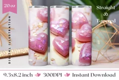 Glitter Pink Hearts Tumbler Wrap, Valentine's Day PNG Product Image 1