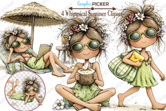 Whimsical Beach Girl Clipart, Whimsical Summer Clipart Product Image 1