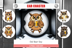 Car Coaster Owl Beer Day Product Image 1