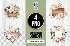 Watercolor Floral Wooden Sign Clipart Sublimation PNG Product Image 1