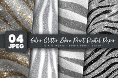 Silver Glitter Zebra Print Digital Paper Product Image 1
