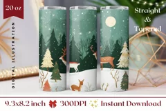 Christmas Tumbler Wrap, Christmas Night Tumbler, Deer PNG Product Image 1