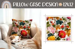 Wooden Pillow Design, Vintage Peony Pillow Case PNG Product Image 1