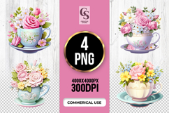 Floral Teacup Clipart Sublimation PNG Product Image 1