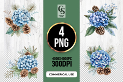 Blue Hydrangea Pinecone Floral Clipart PNG Product Image 1