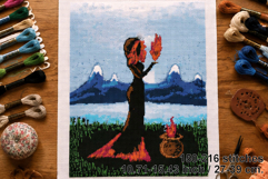 Witch fire goddess cross stitch pattern, flame spirit blue Product Image 1