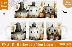 Cute Halloween Mug PNG, Cartoon Pumpkins Coffee Mug Print Product Image 1
