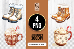 Winter Boots and Coffee Mug Clipart Sublimation PNG Product Image 1