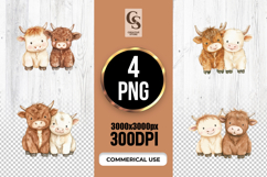 Cute Highland Cow Pair Clipart Sublimation PNG Product Image 1