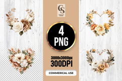Boho Beige Watercolor Floral Heart Clipart Set PNG Product Image 1