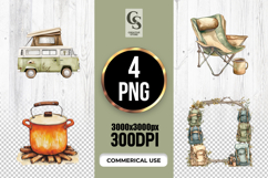 Watercolor Camping Gear Illustration Clipart Sublimation PNG Product Image 1