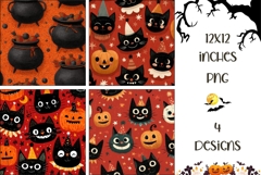 Halloween Cats Backgrounds, Halloween Digital Papers PNG Product Image 1