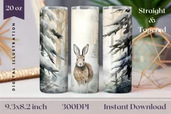 Watercolor Christmas Tumbler Wrap, Winter Hare Sublimation Product Image 1