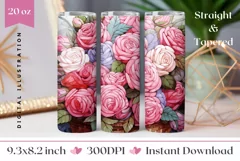 Pink Roses Tumbler Sublimation, Valentines Day Tumbler Wrap Product Image 1