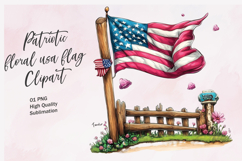Patriotic floral USA flag clipart Product Image 1