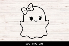 Cute Girl Ghost SVG with Bow, Hand Drawn Halloween SVG Product Image 1