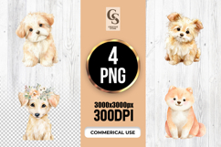 Cute Watercolor Puppy &amp; Fox Woodland Clipart Sublimation PNG Product Image 1